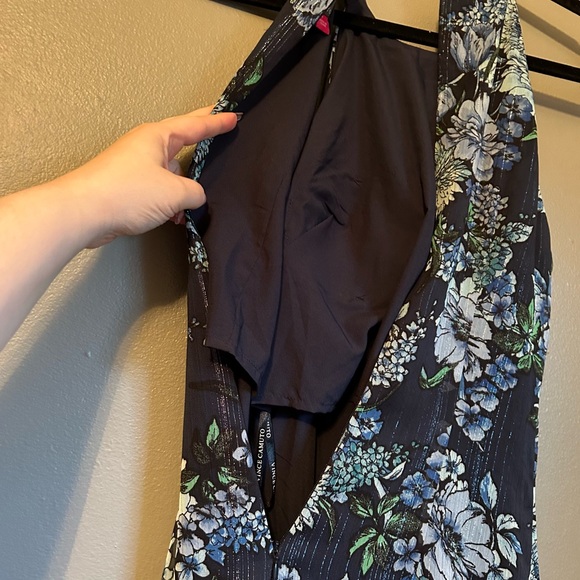 NWT Vince Camuto Sz 6 Womens Blue Floral Chiffon Halter Ruffle Drape Dress Gown! - Picture 16 of 16